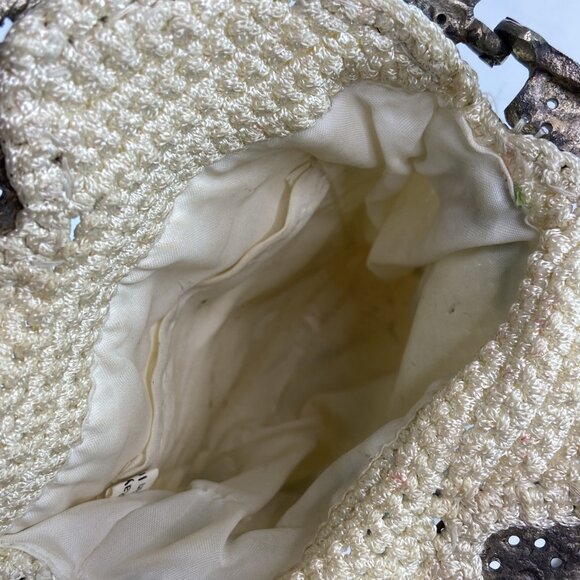 Vintage Christiana Brand Handbag Purse Ribbon Embroidered Chain Strap Ivory - Picture 14 of 16